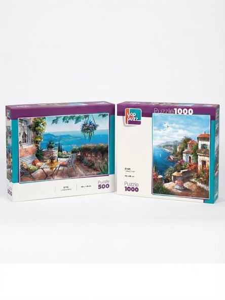 Yamaç Evleri ve Limana Karşı İkili Set - 1000 + 500 Parça İkili Puzzle Seti ürün görseli 1