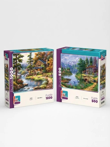 Dağ Evi ve Kuğu Gölü İkili Set - 1000 + 500 Parça İkili Puzzle Seti ürün görseli 1
