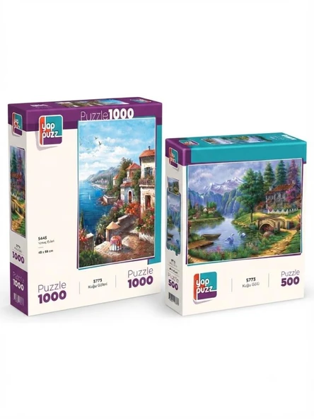 Yamaç Evleri ve Kuğu Gölü İkili Set - 1000 + 500 Parça İkili Puzzle Seti ürün görseli 1