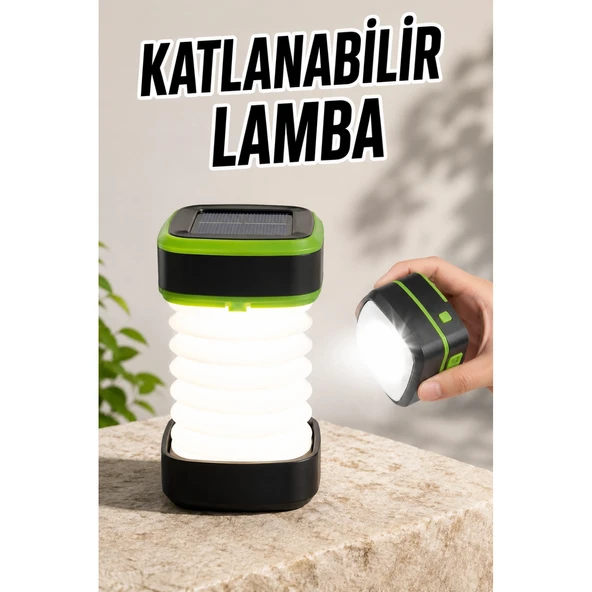 Katlanabilir Kamp Lambası Solar Fener Görünümlü 3 Kademeli Şarjlı ürün görseli 1