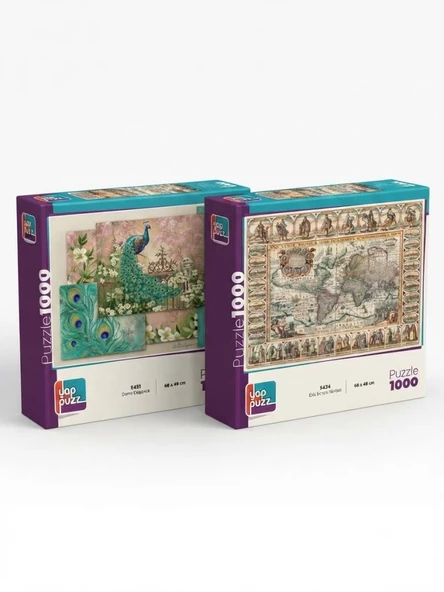 Mavi Mucize ve Eski Dünya Haritası İkili Set - 2 x 1000 Parça Manzara İkili Puzzle Seti ürün görseli 1