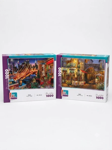 Işıklar Altında ve Akşam Yemeği İkili Set - 2 x 1000 Parça Manzara İkili Puzzle Seti ürün görseli 1