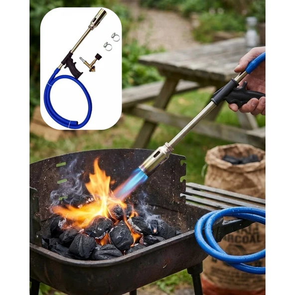 LPG Pürmüz Alev Tabancası Hortumlu Ayarlanabilir Gazlı Alev Yakıcı Kamp ve Mangal Başlatıcı ürün görseli 1