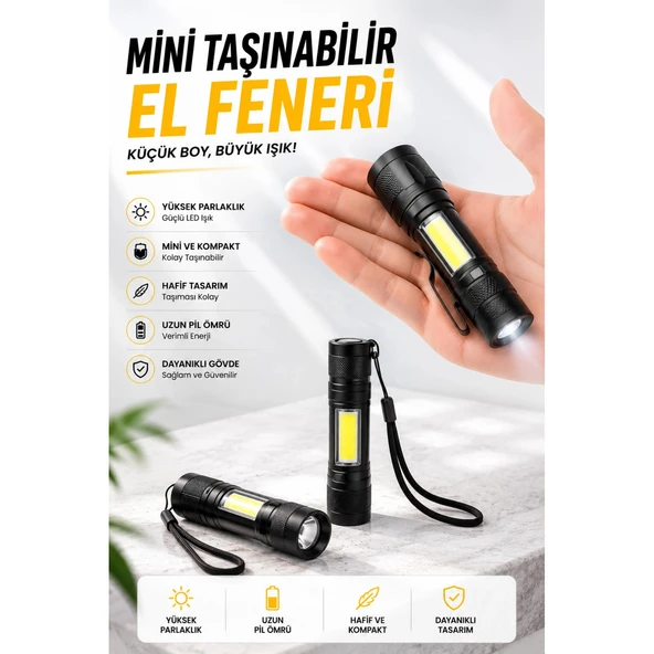 Işıldak El Feneri Kamp Lambası Mini Taşınabilir Acil Durum Lambası Fener Led Işık ürün görseli 1