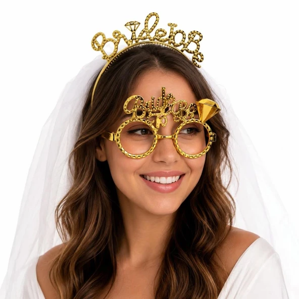Bride To Be Gold Taç ve Parti Gözlüğü Seti ürün görseli 1
