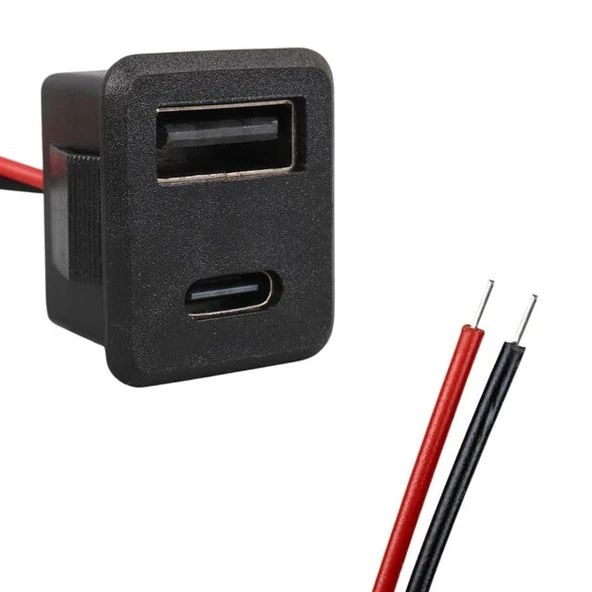 IC-266T-4 Pano Tip Kare Type-C + USB Şarj Soketi Bağlantı Modülü ürün görseli 1