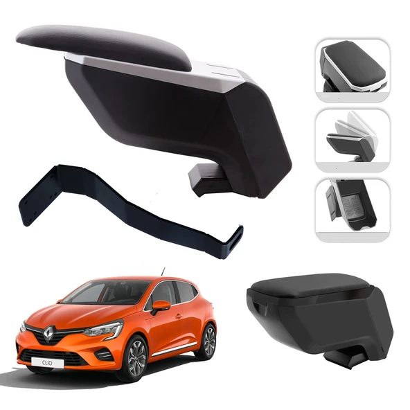 Mis Paket Renault Clio V HB 2019-2025 Delmesiz Çelik Ayaklı Kolçak + Askılı Koku + Micro Fiber Bez + Torpido Süngeri ürün görseli 1