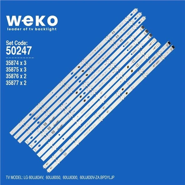 Wkset-5247 35874X3 35875X3 35876X2 35877X2 Lg İnnotek 17Y 60İnch 10 Adet Led Bar (Tvnizi açıp içindeki led barla birebir aynısı olduğunu görmeden almayınız. Sonrasında iade ALMAMAKTAYIZ.) ürün görseli 1