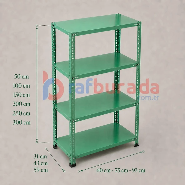 4 Katlı Renkli Dekoratif Çelik Raf - Çiçeklik Rafı, Ofis Rafı 0,70 mm  Siyah 31x75 cm 200 cm ürün görseli 1