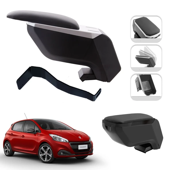 Mis Paket Peugeot 208 2012-2024 Delmesiz Çelik Ayaklı Kolçak + Askılı Koku + Micro Fiber Bez + Torpido Süngeri ürün görseli 1