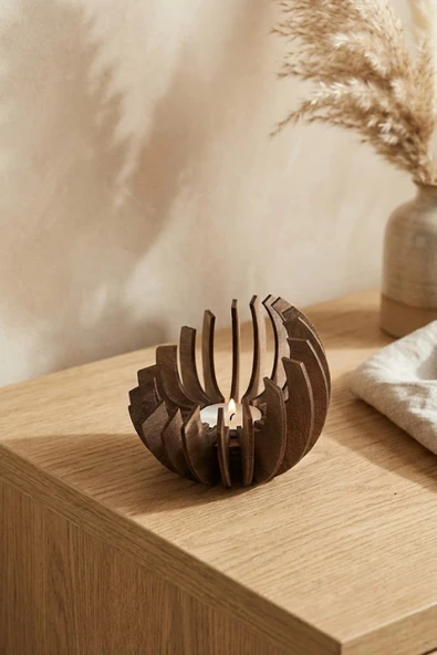Ceviz Desenli Lotus Mumluk – 3 mm MDF Lazer Kesim (10 cm) 1 Adet ürün görseli 1