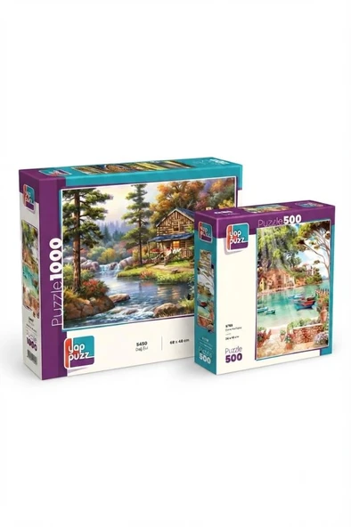 Dağ Evi ve Güne Merhaba İkili Set - 1000 + 500 Parça İkili Puzzle Seti ürün görseli 1