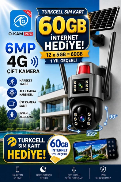 O-Kam 7015 4G 6mp Dual Lens Güneş Panelli Solar Sirenli Güvenlik Kamerası 1 Yıl İnternet ürün görseli 1