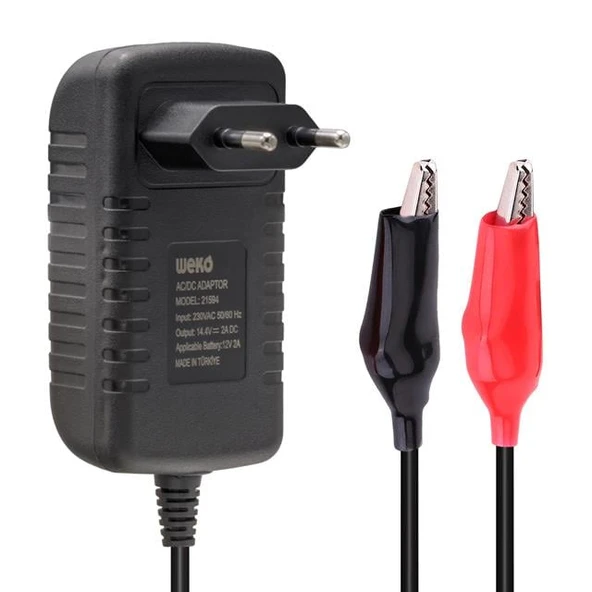 Weko 14.4 Volt - 2 Amper Krokodil Uçlu Kırmızı Yeşil Ledli Yerli Üretim Akü Şarj Cihazı (Out :12V-2A) ürün görseli 1