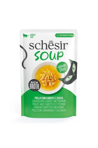 Schesir Pouch Soup Tavuk ile Bal Kabağı Yetişkin Kedi Çorbası Pouch 40gr ürün görseli 1