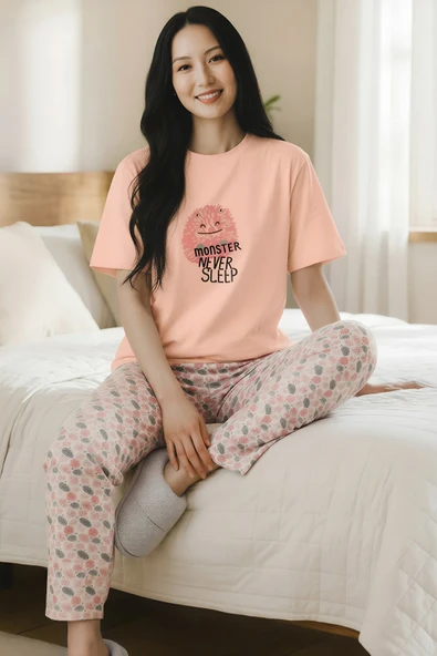 Kadın %100 Pamuk Kısa Kol Pijama Takım ürün görseli 1
