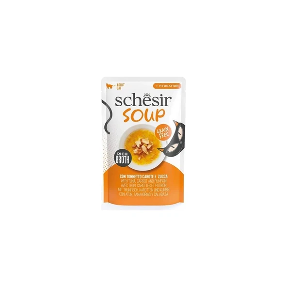 Schesir Pouch Soup Ton Balığı ile Bal Kabağı Yetişkin Kedi Çorbası Pouch 40gr ürün görseli 1