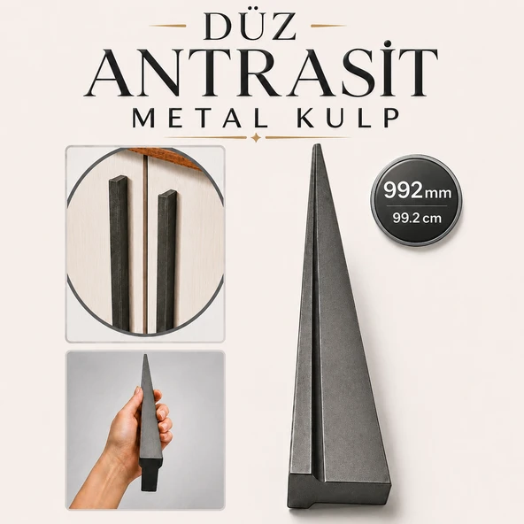992 mm 99.2 cm Düz Antrasit Metal Mobilya Dolap Kulpu Uzun Mobilya Çekmece Kapak Mutfak Kulbu ürün görseli 1