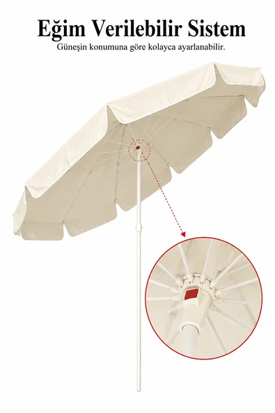 Krem Plaj ve Bahçe Şemsiyesi 200 cm çap / 10 Telli - Resim 2