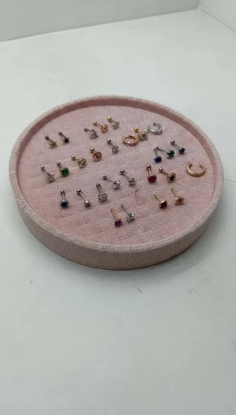 Silindir Model Süet Kumaş 20/20 cm Batırmalı Pembe Küpe-Piercing Tablası ürün görseli 1