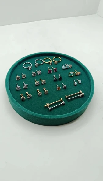 Silindir Model Süet Kumaş 20/20 cm Batırmalı Yeşil Küpe-Piercing Tablası ürün görseli 1