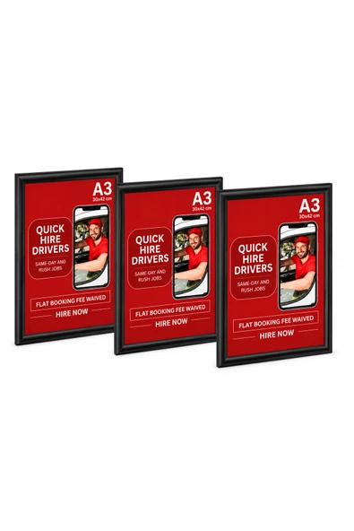 3 Adet - Alüminyum Açılır Kapanır Çerçeve Gönye Köşe - A3 - 30x42 cm - Siyah - 25mm ürün görseli 1