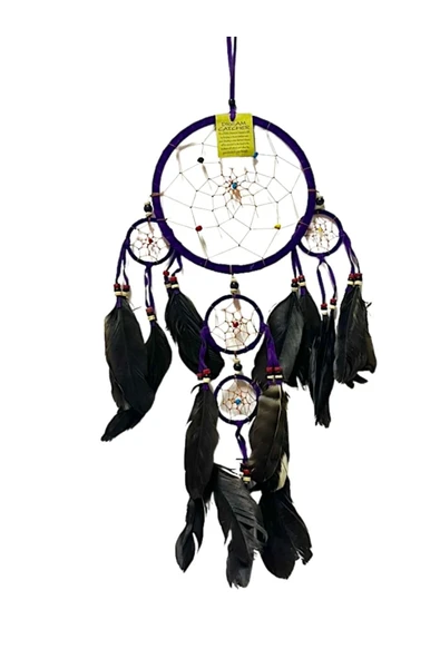 Barc Shop Rüya Kapanı 16 Cm Dream Catcher Eflatun Duvar Dekorasyon Düş Kapanı Gerçek Kuş Tüyleri ürün görseli 1