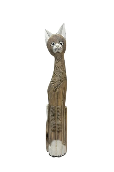 Barc Shop Ahşap Dekoratif Kedi 80 Cm K.Kahve Otantik El yapımı Biblo ürün görseli 1