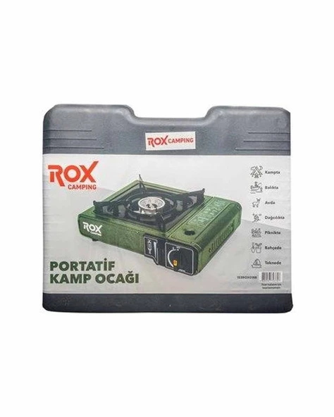 Rox 0188 Tekli Portatif Kamp Ocak, Rüzgarlıklı, Ekstra Gaz Girişli Haki Yeşil ürün görseli 1