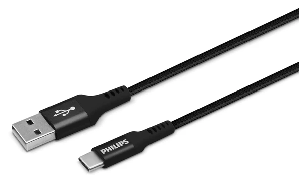 Philips DLC5204A/00 USB-A - USB-C Örgülü Hızlı Şarj ve Data Kablosu 1.2m Siyah ürün görseli 1
