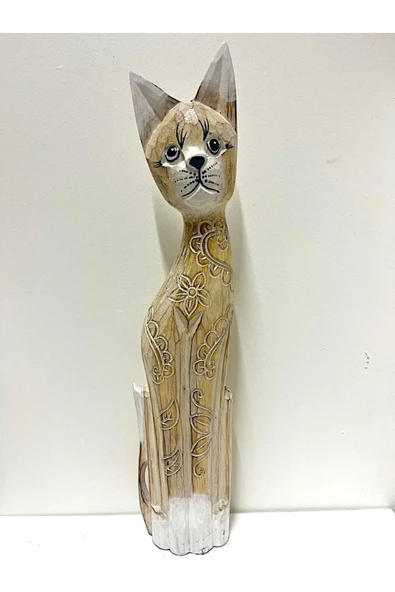 Barc Shop Ahşap Dekoratif Kedi 60 Cm A. Kahve Otantik El Yapımı Biblo ürün görseli 1