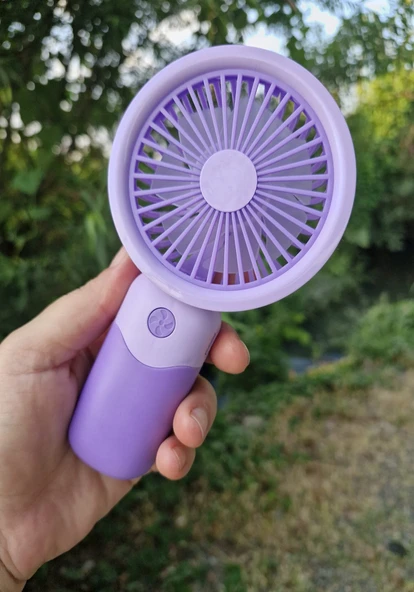 Mini Fan USB Şarjlı Mini El Fanı Taşınabilir Vantilatör 3 Kademeli Sessiz Fan Telefon Tutucu Mor Ren ürün görseli 1
