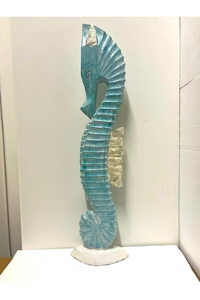 Barc Shop Ahşap Dekoratif Deniz Atı Turkuaz 80 Cm Büyük Otantik El Yapımı Biblo ürün görseli 1
