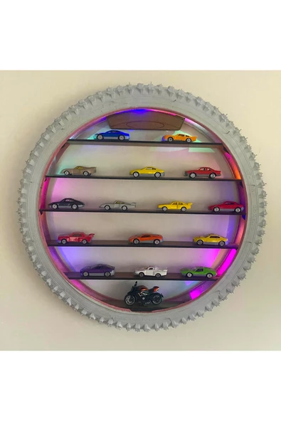 Home RENKLİ TEKERLEK DUVAR RAFI _ OYUNCAK HOBİ KOLEKSİYON _LED IŞIKLI RAF BEYAZ ürün görseli 1