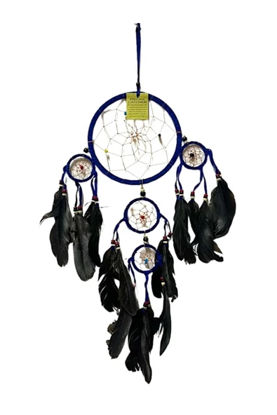 Barc Shop Rüya Kapanı 16 Cm Dream Catcher Lacivert Duvar Dekorasyon Düş Kapanı Gerçek Kuş Tüyleri ürün görseli 1