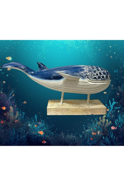 BARC AHŞAP DEKORATİF MAVİ BALİNA 60CM AYAKLI ürün görseli 1