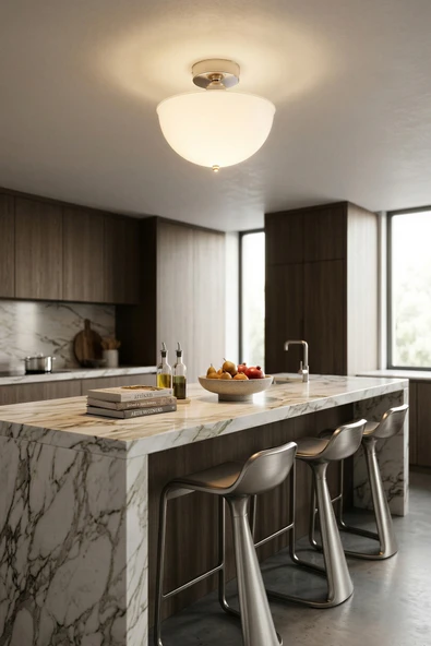 Roma Opal Krom Plafonyer Avize - Modern Retro Tavan Aydınlatması - Salon, Yatak Odası, Mutfak, Koridor, Antre ve Hol Tavan Aydınlatması ürün görseli 1
