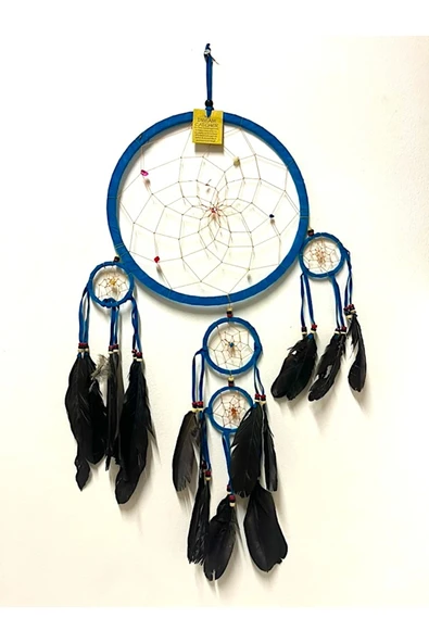 Barc Shop Rüya Kapanı 27 Cm Dream Catcher Turkuaz Mavi Duvar Dekorasyon Düş Kapanı Gerçek Kuş Tüyleri ürün görseli 1