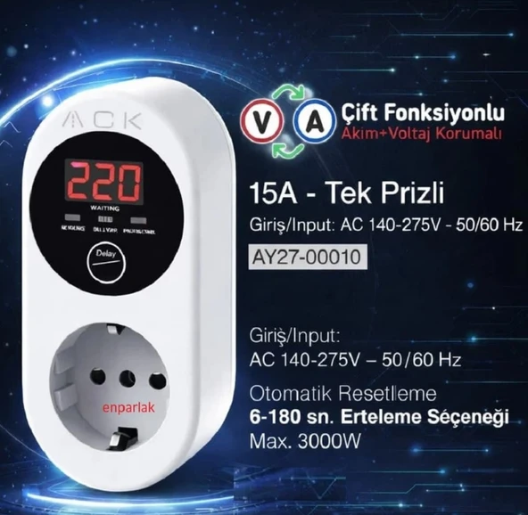 Ack Voltaj Korumalı Priz 16A AY27-00010 - Resim 3