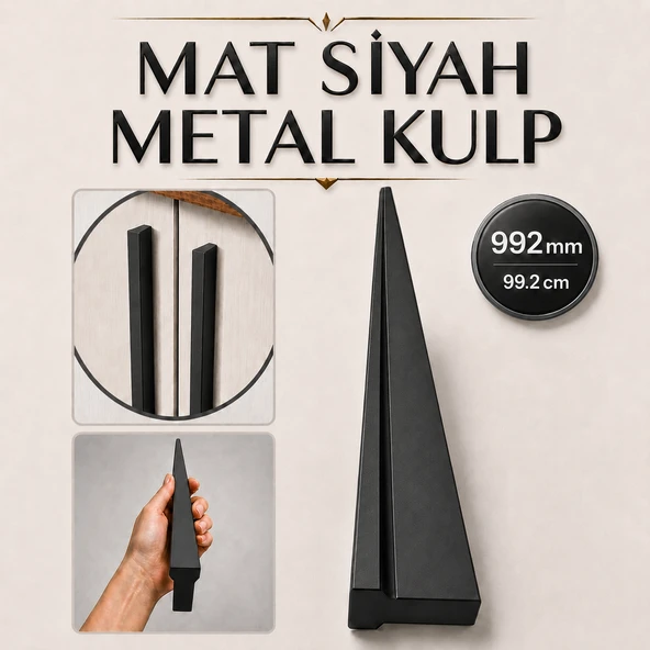 ÖZEN Düz Mat Siyah Mobilya Kulp 992 mm 99.2 cm Uzun Çekmece Dolap Kapak Kulpu Modern Metal Tasarım ürün görseli 1