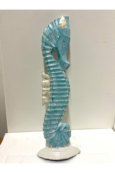 Barc Shop Ahşap Dekoratif Deniz Atı Turkuaz 60 Cm Büyük Otantik El Yapımı Biblo ürün görseli 1