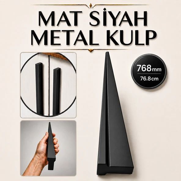 Düz Mat Siyah Mobilya Kulp 768 mm 76.8 cm Uzun Çekmece Dolap Kapak Kulpu Modern Metal Tasarım ürün görseli 1