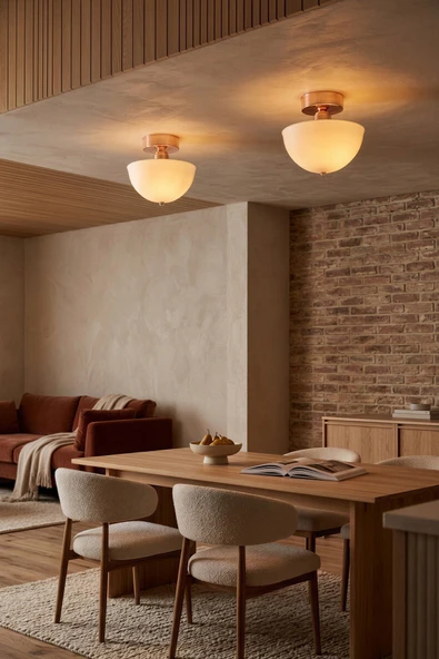 Roma Opal Bakır Plafonyer Avize - Modern Retro Tavan Aydınlatması - Salon, Yatak Odası, Mutfak, Koridor, Antre ve Hol Tavan Aydınlatması ürün görseli 1