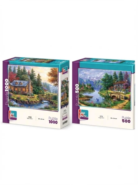 Tahta Köprü ve Kuğu Gölü İkili Set - 1000 + 500 Parça İkili Puzzle Seti ürün görseli 1