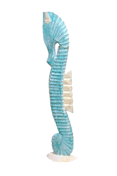 Barc Shop Ahşap Dekoratif Deniz Atı Turkuaz 100 Cm Büyük Otantik El Yapımı Biblo ürün görseli 1