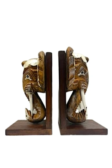 Barc Shop Dekoratif Ahşap El Yapımı Kitap Tutucu 2'li Set Sedefli Fil 22x13Cm Kitap Desteği ürün görseli 1