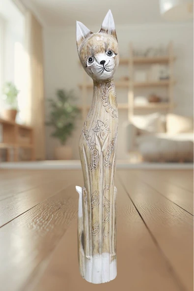 Barc Shop Ahşap Dekoratif Kedi Büyük 10OCM A. Kahve Otantik El Yapımı Biblo ürün görseli 1