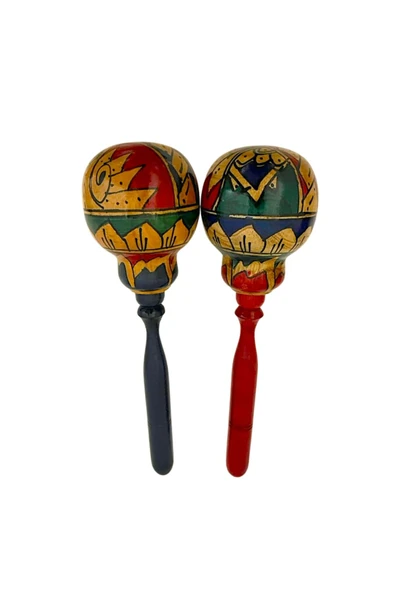 Barc Shop Ahşap Maracas 2'li Set Büyük Yuvarlak 27cm Müzik Aleti Otantik Çalgı Enstrüman Marakas 2 Adet ürün görseli 1