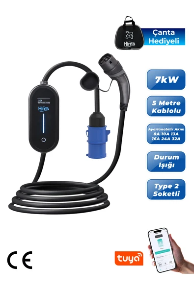 Hims 7kW Ev Tipi Taşınabilir Elektrikli Araç Şarj İstasyonu HCTK-7-PS ürün görseli 1