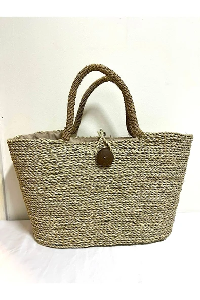 Barc Shop Hasır Bambu Rattan El Çantası Organik El İşçiliği 44x25 Cm ürün görseli 1
